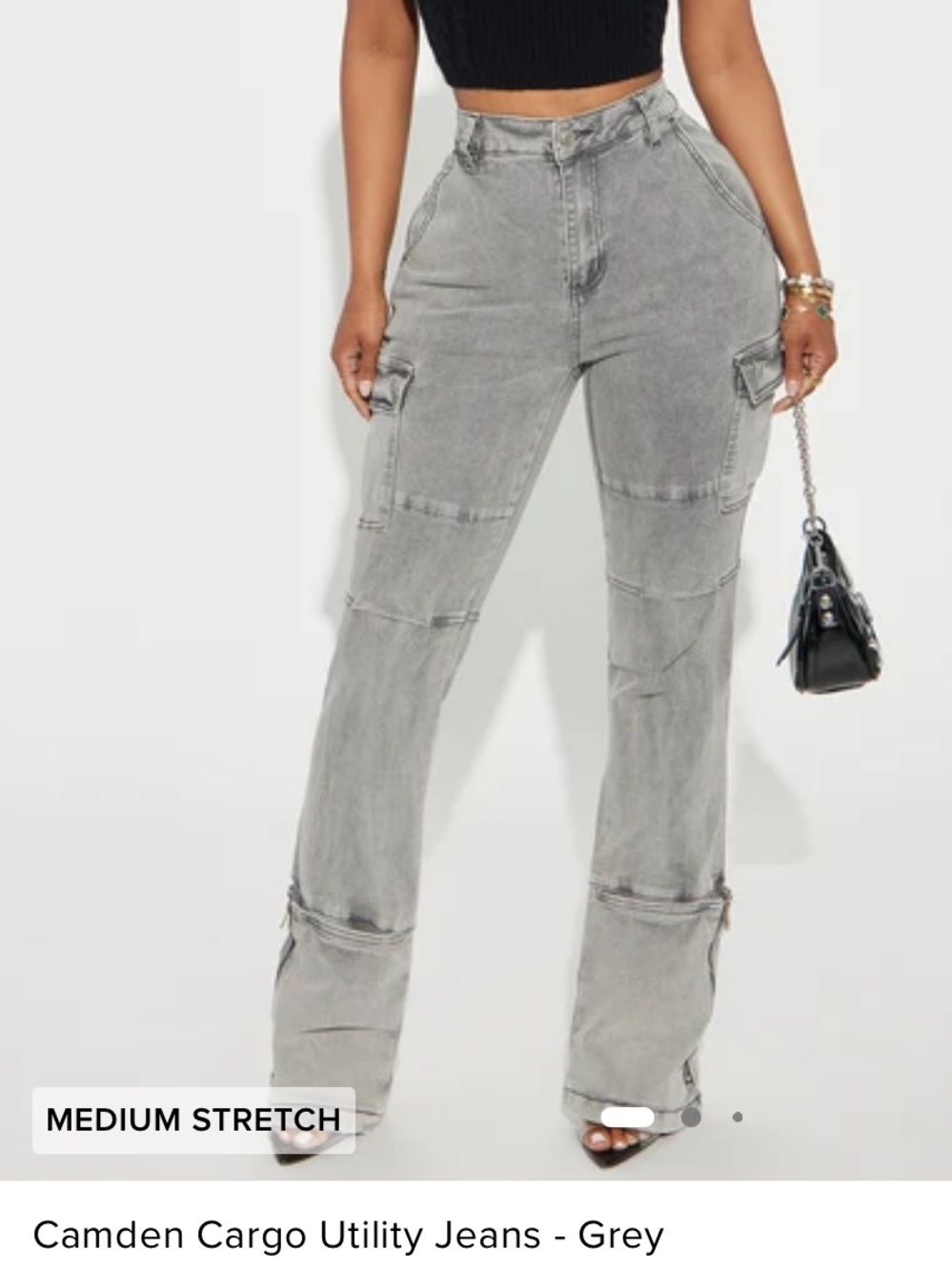 Fashion Nova Grey Camden Cargo Boot-Flare Jeans